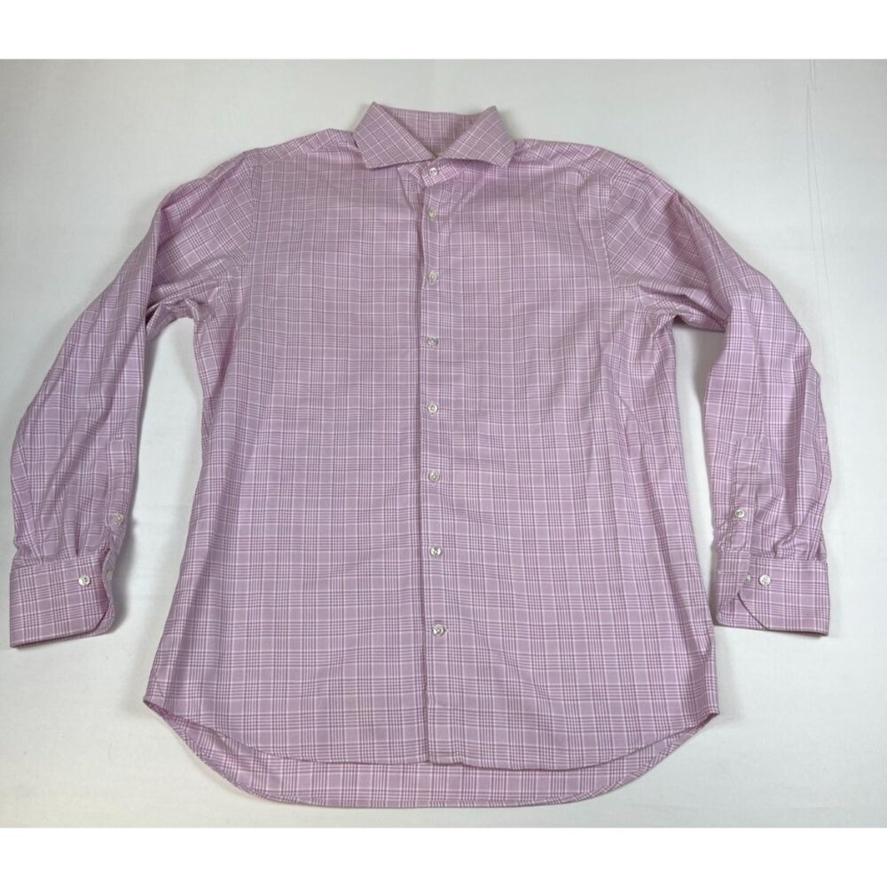 Stenströms Men 16.5 42 Fitted Body Pink White Checkered Twofold Cotton Shirt